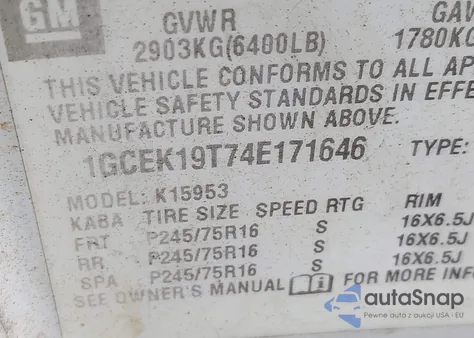 2004 Chevrolet Silverado 1500 Ls from USA, damaged, VIN 1GCEK19T74E171646